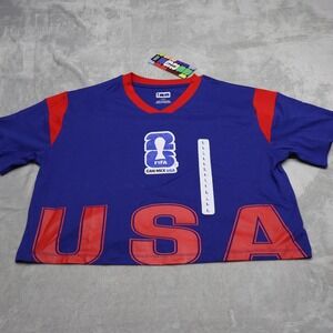 FIFA Shirt Womens Large Blue USA Team World Cup 2026 V-Neck Cropped $25 NEW